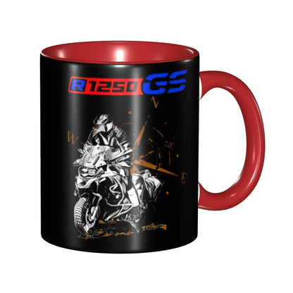 Adventure Motorcycle Ceramic Coffee Mug – Two-Tone Biker Gift Cup 330ml