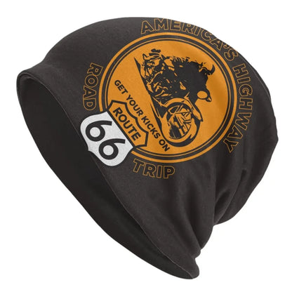 Route 66 Motorcycle Beanie Hat – Knitted Skull Cap for Riders