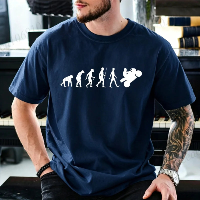 Motocross Graphic T-Shirt – Human Evolution Dirt Bike Rider, 11 Designs