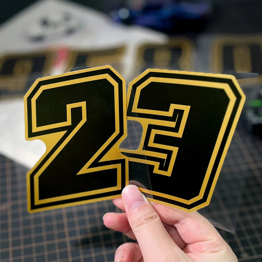 Gold Arabic Numeral Motorcycle Sticker – Vinyl Decal 10cm