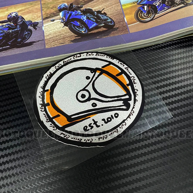 Cafe Racer Vintage Motorcycle Skull Sticker – Reflective PVC Decal for Helmet, Fuel Tank & Fender