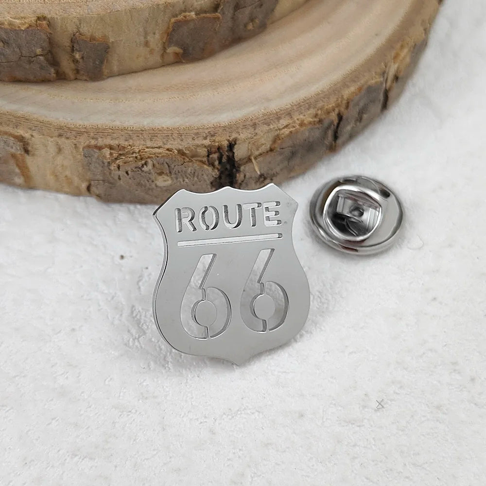 Route 66 Shield Lapel Pin – 316L Stainless Steel Badge