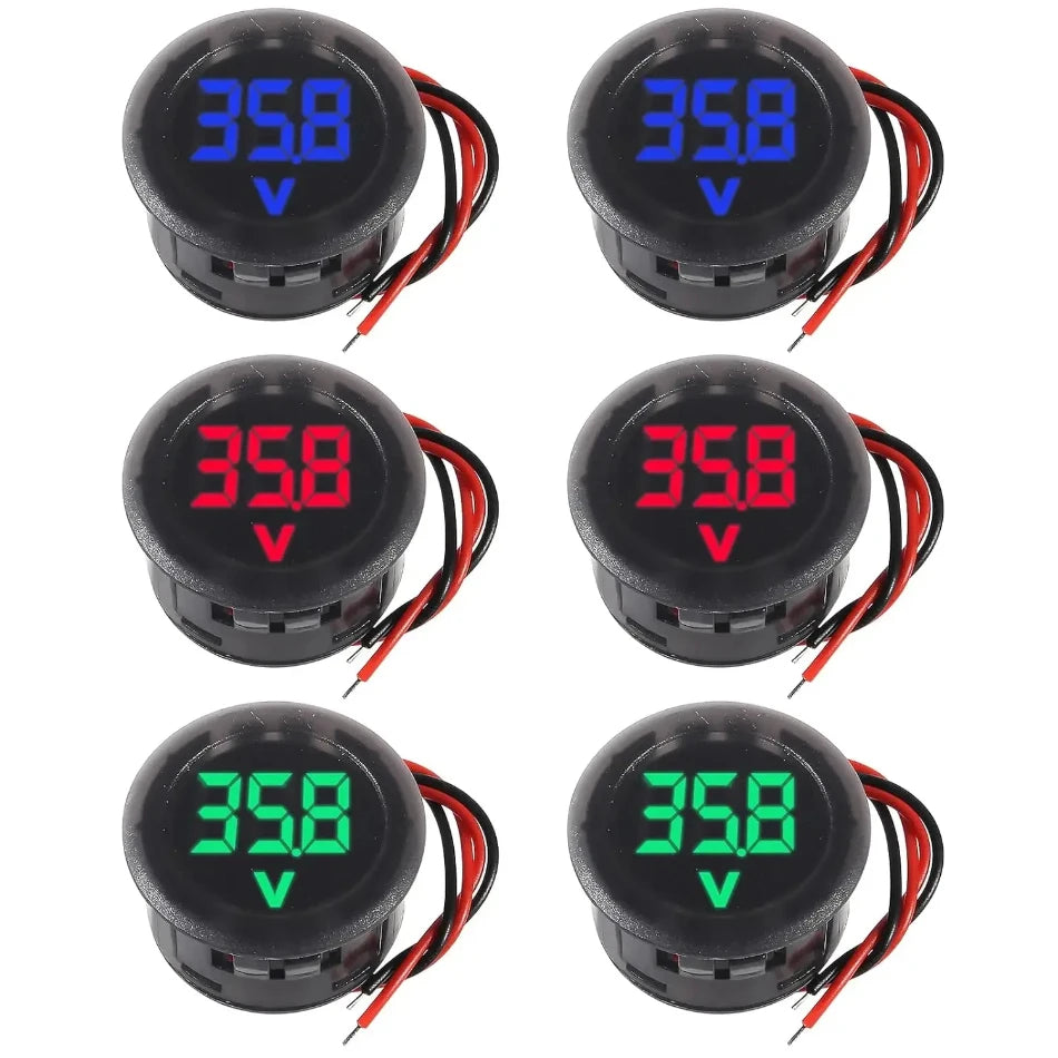Kit com 2 voltímetros digitais redondos de LED, CC 4-100V – Medidor de tensão para painel