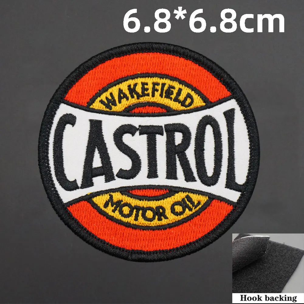 Motor Oil Embroidered Patch — Sew-On or Hook Backing