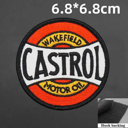 Motor Oil Embroidered Patch — Sew-On or Hook Backing