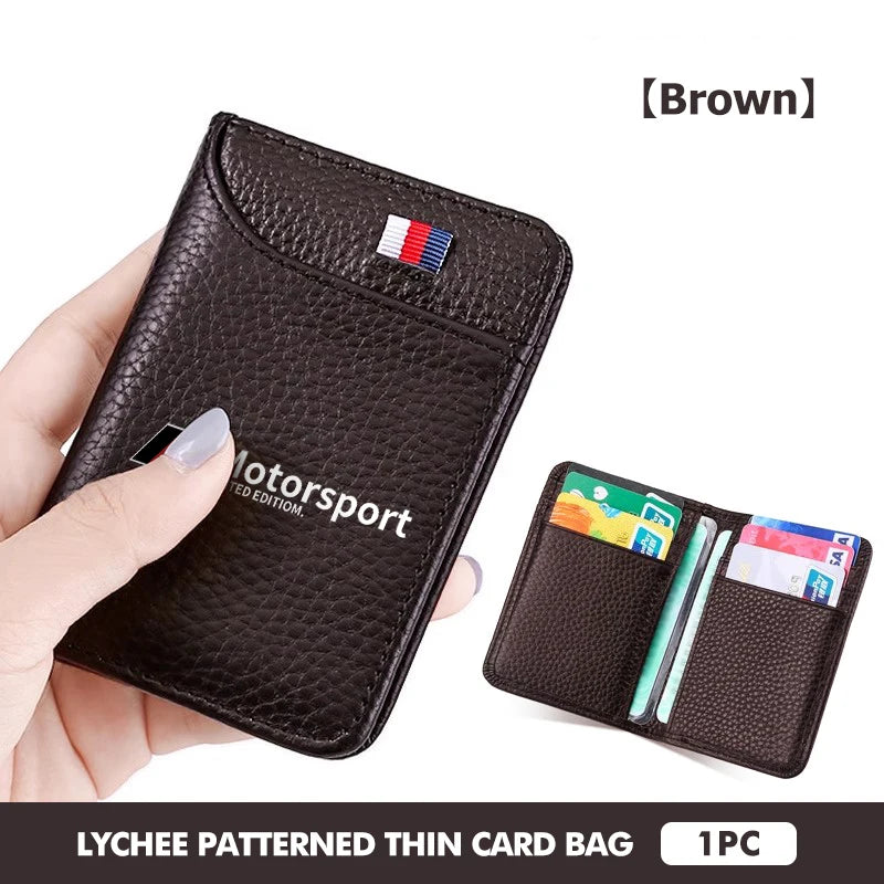 Motorsport Slim Leather Card Wallet – Lychee Pattern Driver License Purse