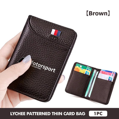 Motorsport Slim Leather Card Wallet – Lychee Pattern Driver License Purse