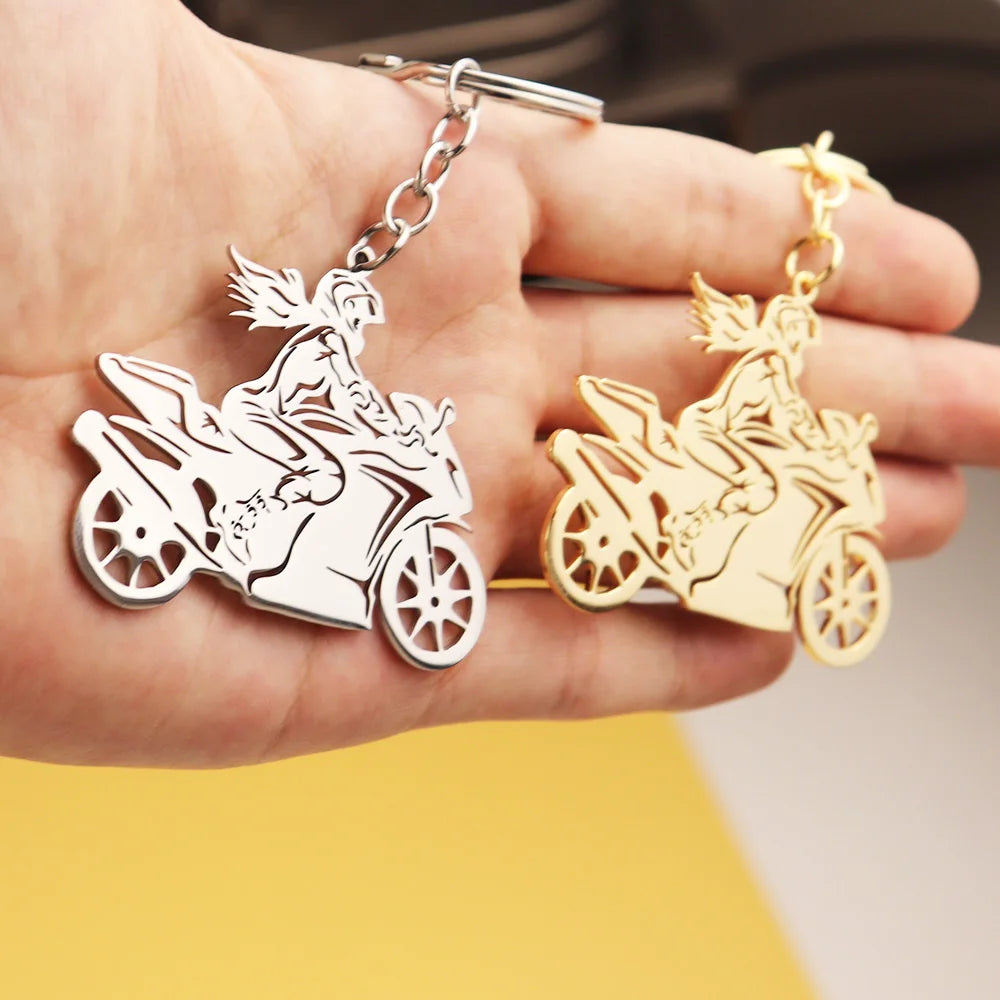 Woman Motorcycle Rider Keychain – Stainless Steel Moto Gift