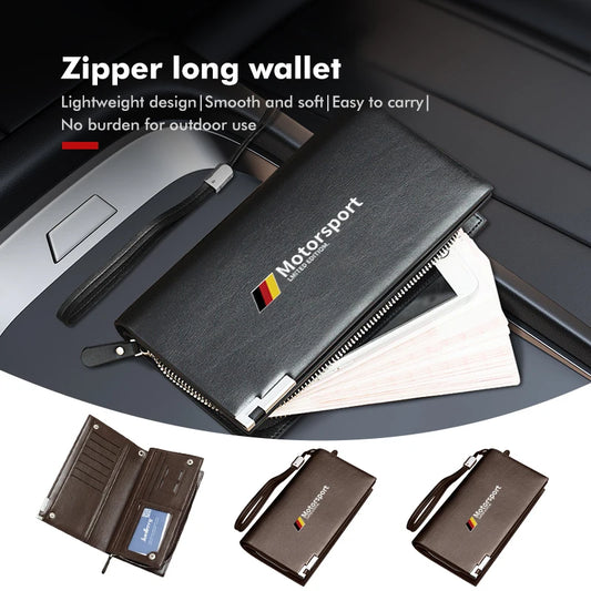 Men's Long Zipper Leather Wallet – Card Holder & Wrist Strap