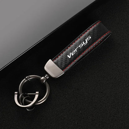 Motorcycle Leather Keychain – Horseshoe Buckle Design – Rider Accessory in Black & Red