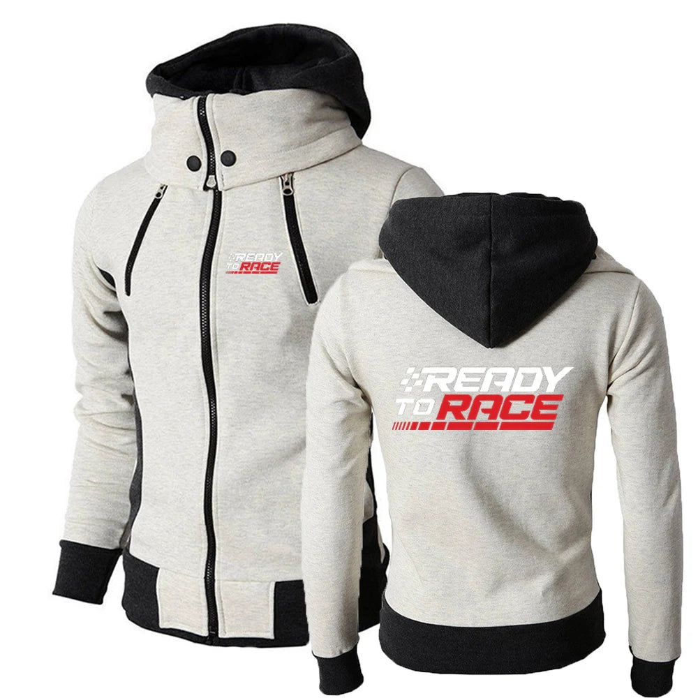 Motocross Zip Hoodie – Tri-Color Cotton Rider Jacket for Spring & Autumn