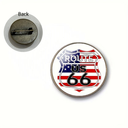 Route 66 Vintage Glass Dome Brooch Pin – Motorcycle Americana Badge