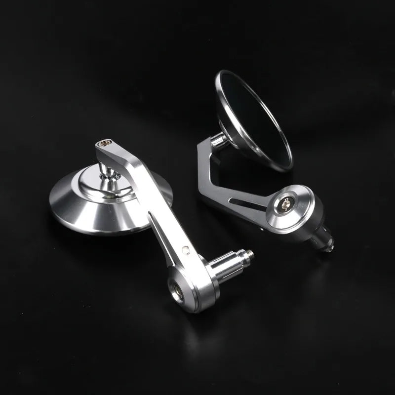 CNC Bar End Motorcycle Mirrors – Blue Anti-Glare Round