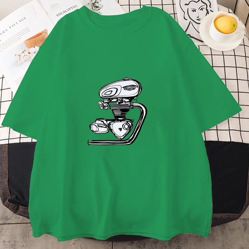Retro Motorcycle Engine Print T-Shirt – Unisex Street Style
