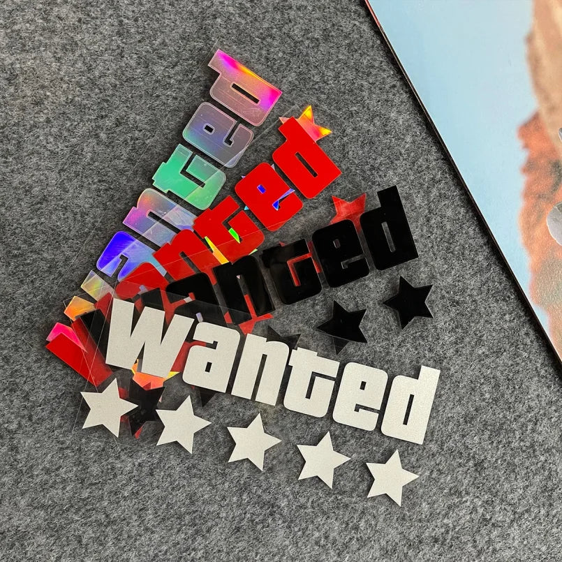 WANTED Holographic Laser Motorcycle Sticker – Waterproof Vinyl Decal