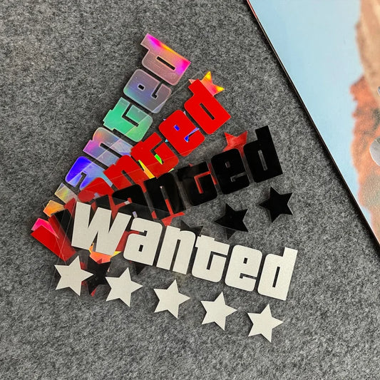 WANTED Holographic Laser Motorcycle Sticker – Waterproof Vinyl Decal