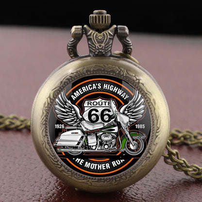 Motorcycle Dome Glass Pocket Watch — Vintage Necklace Chain