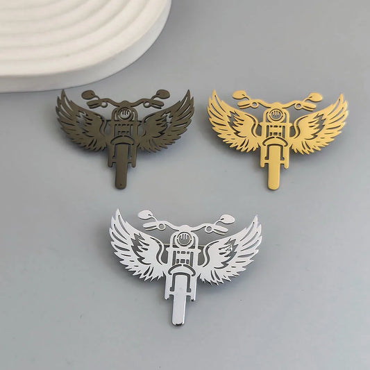 Winged Motorcycle Brooch Lapel Pin — Stainless Steel