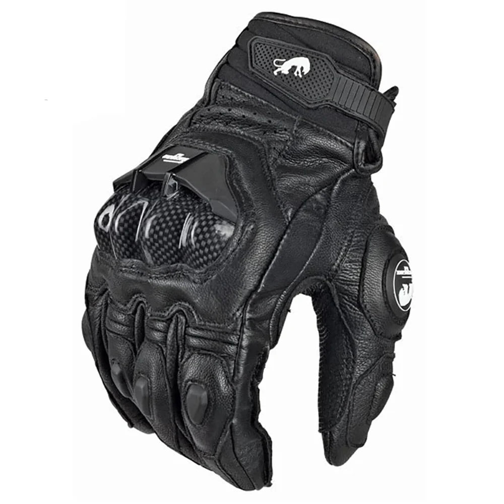 Genuine Leather Motorcycle Racing Gloves – Carbon Knuckle Protection