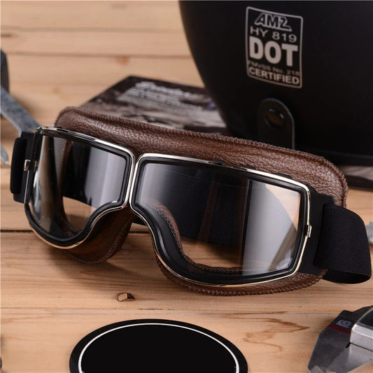Retro Leather Motorcycle Goggles – Vintage Windproof Riding Glasses
