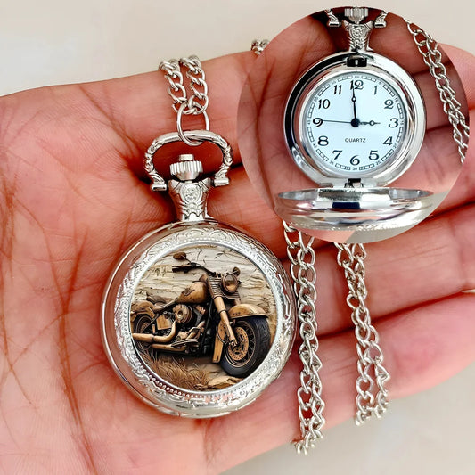 Vintage Motorcycle Biker Pocket Watch — Necklace Pendant
