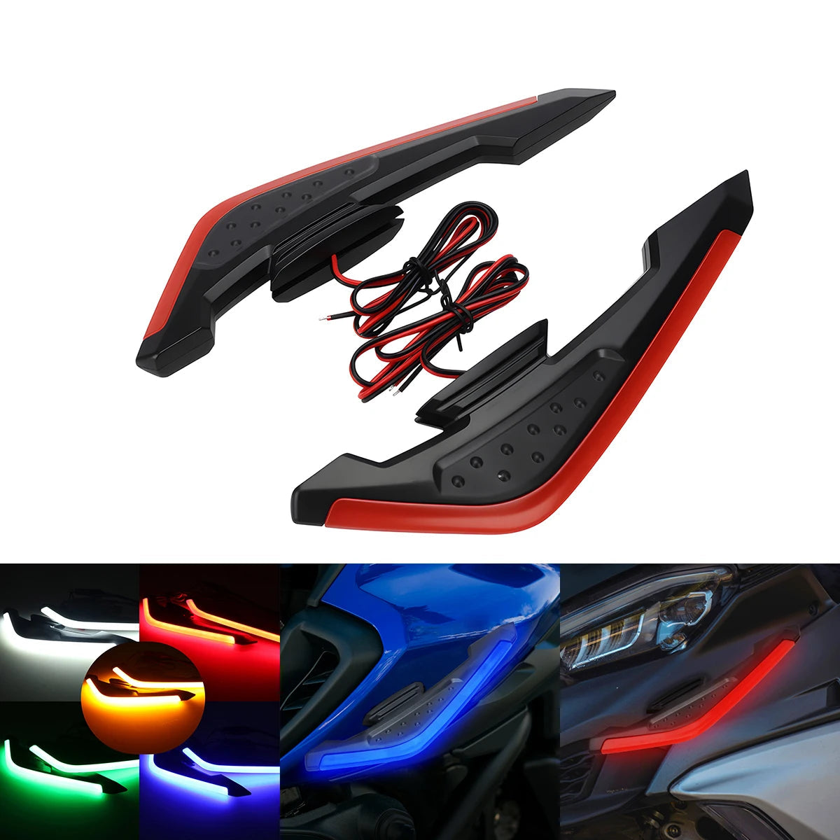 Ailerons aérodynamiques LED pour moto – Spoilers latéraux universels de carénage (2 pièces)