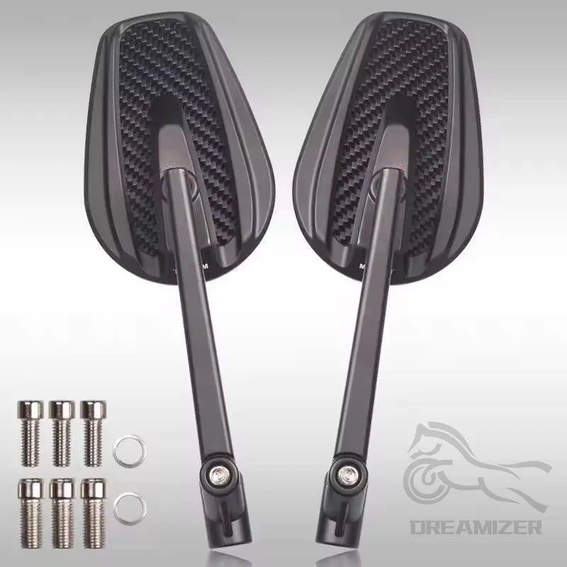 Specchietti retrovisori grandangolari per moto — Motivo fibra di carbonio | Orientabili a 360° | 8 mm e 10 mm | Coppia