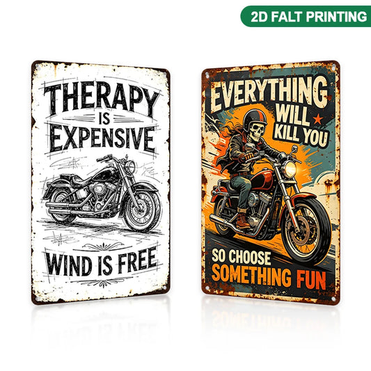 Vintage Biker Metal Tin Sign Set – 2pcs Motorcycle Wall Decor
