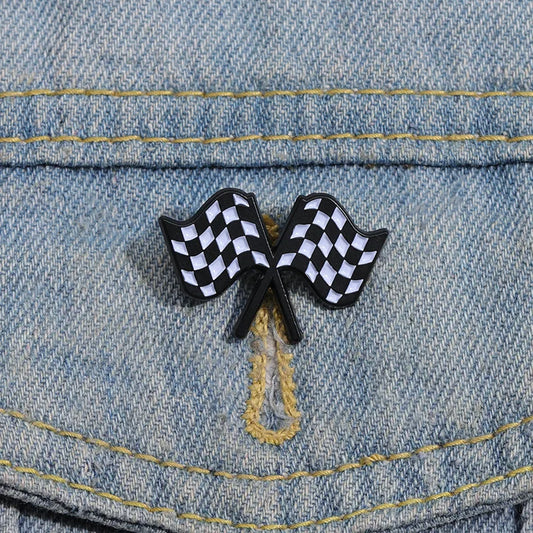 Crossed Checkered Flag Enamel Pin | Motor Racing Brooch Badge