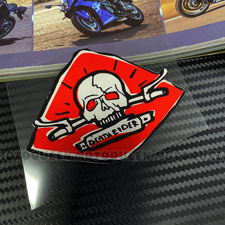 Cafe Racer Vintage Motorcycle Skull Sticker – Reflective PVC Decal for Helmet, Fuel Tank & Fender