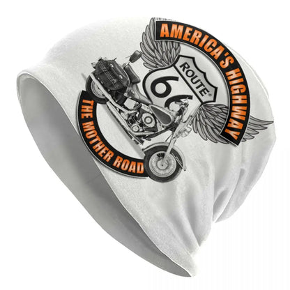 Route 66 Motorcycle Beanie Hat – Knitted Skull Cap for Riders