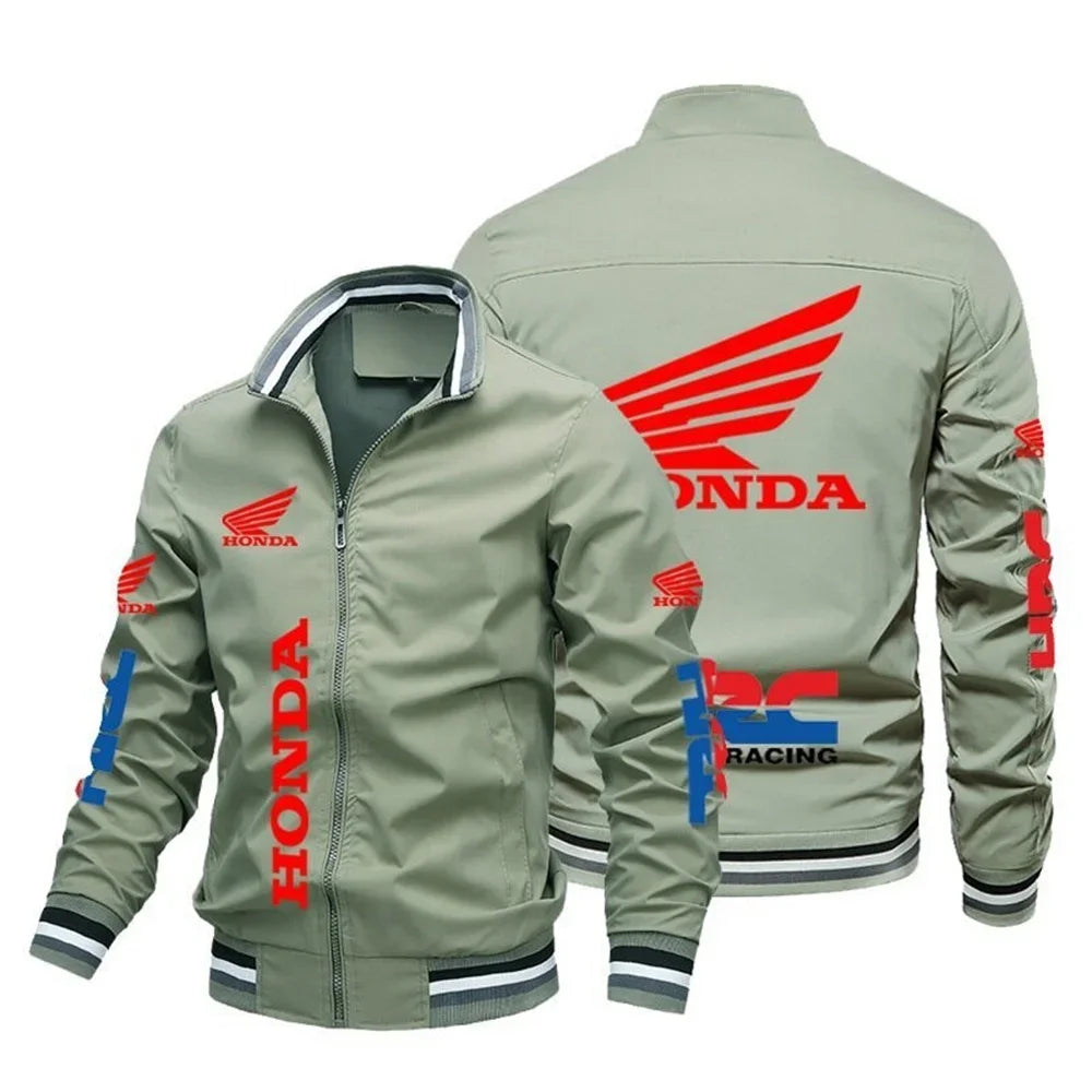 Motorcycle Pattern Bomber Jacket – Casual Sport Baseball Jacket for Men