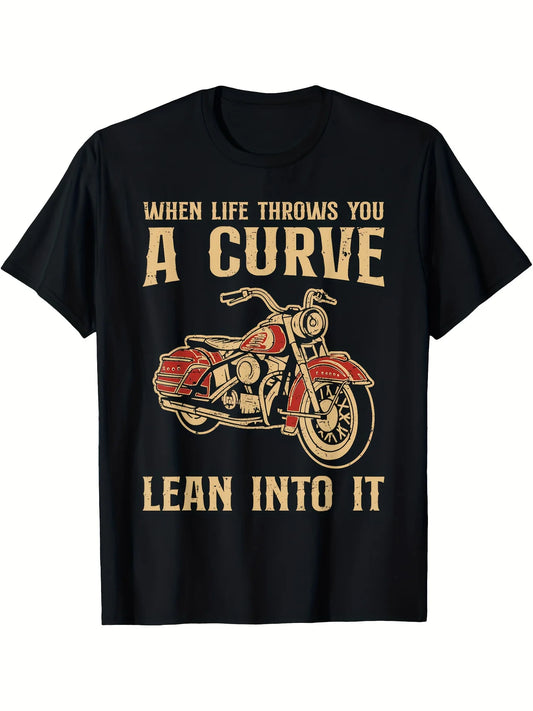 "When Life Throws You A Curve" Motorcycle T-Shirt – 100% Cotton Biker Tee