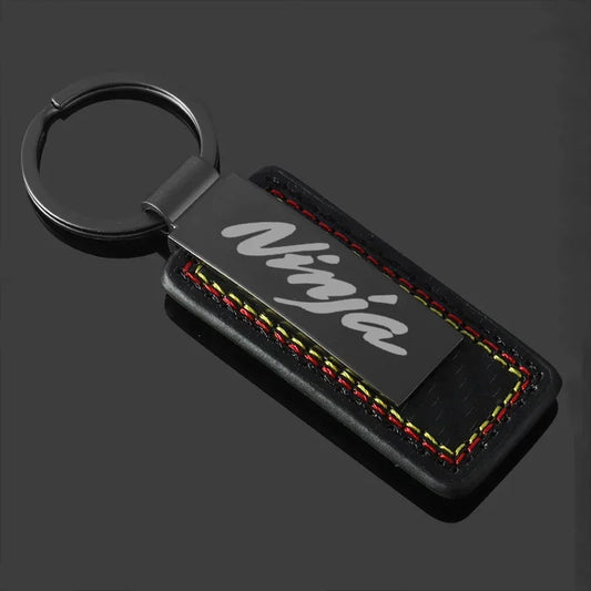Motorcycle Keychain – Genuine Leather & Alloy Key Ring with Carbon Fiber Stitching