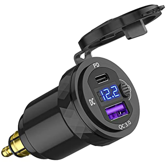 Motorcycle USB Charger Power Adapter PD 3.0 QC 3.0 with Voltmeter & ON/OFF Switch