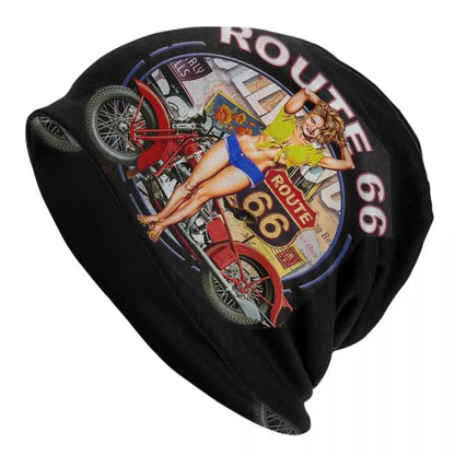 Route 66 Motorcycle Beanie Hat – Knitted Skull Cap for Riders