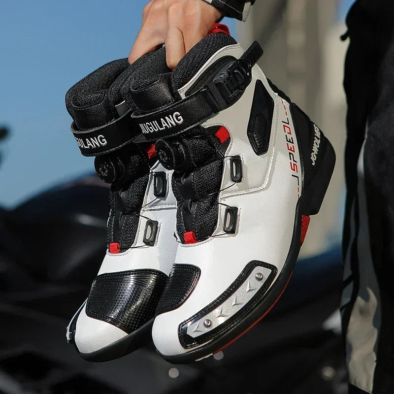 Men's Leather Motorcycle Ankle Boots – Breathable Anti-Slip Riding Shoes