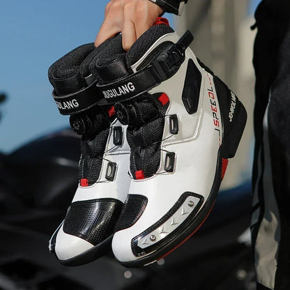 Men's Leather Motorcycle Ankle Boots – Breathable Anti-Slip Riding Shoes