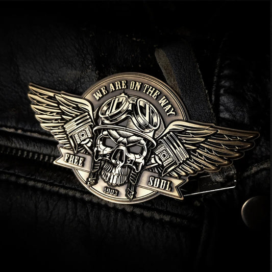 Retro Biker Skull Metal Brooch – Motorcycle Enamel Pin