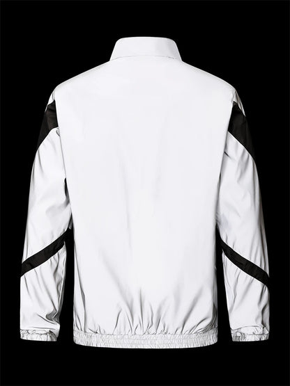 Men’s Night Reflective Patchwork Jacket – Stand Collar Streetwear | Spring & Autumn