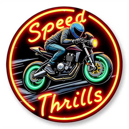 Vintage Neon Motorcycle Metal Sign – Speed Is Exciting
