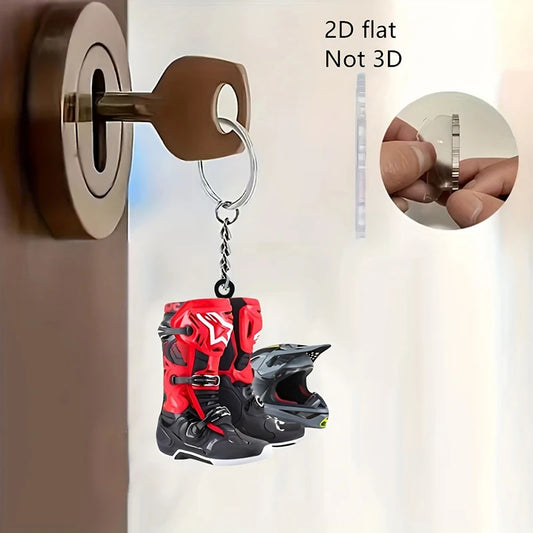 Motocross Keychain Set – 2PCS Flat Acrylic Helmet & Boot Keyrings