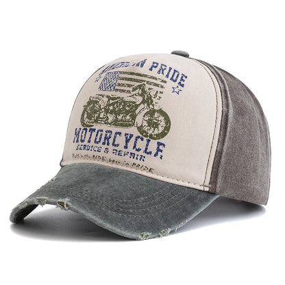 Vintage Motorcycle Print Baseball Cap – Washed Cotton Dad Hat