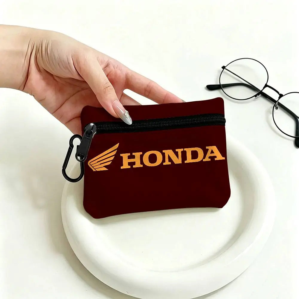 Motorcycle Logo Mini Oxford Coin Purse with Carabiner Hook – Zipper Pouch Key Card Wallet