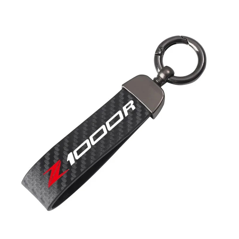 Carbon Fiber Motorcycle Keychain – Premium Leather Strap Key Ring