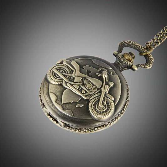 Vintage Motorcycle Quartz Pocket Watch — Bronze