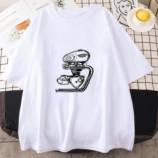 Retro Motorcycle Engine Print T-Shirt – Unisex Street Style