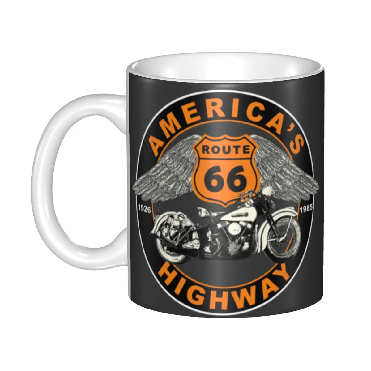 Route 66 Biker Mug – Vintage Motorcycle Ceramic Coffee Cup