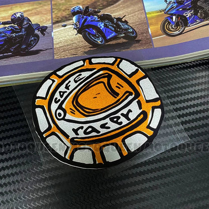 Cafe Racer Vintage Motorcycle Skull Sticker – Reflective PVC Decal for Helmet, Fuel Tank & Fender
