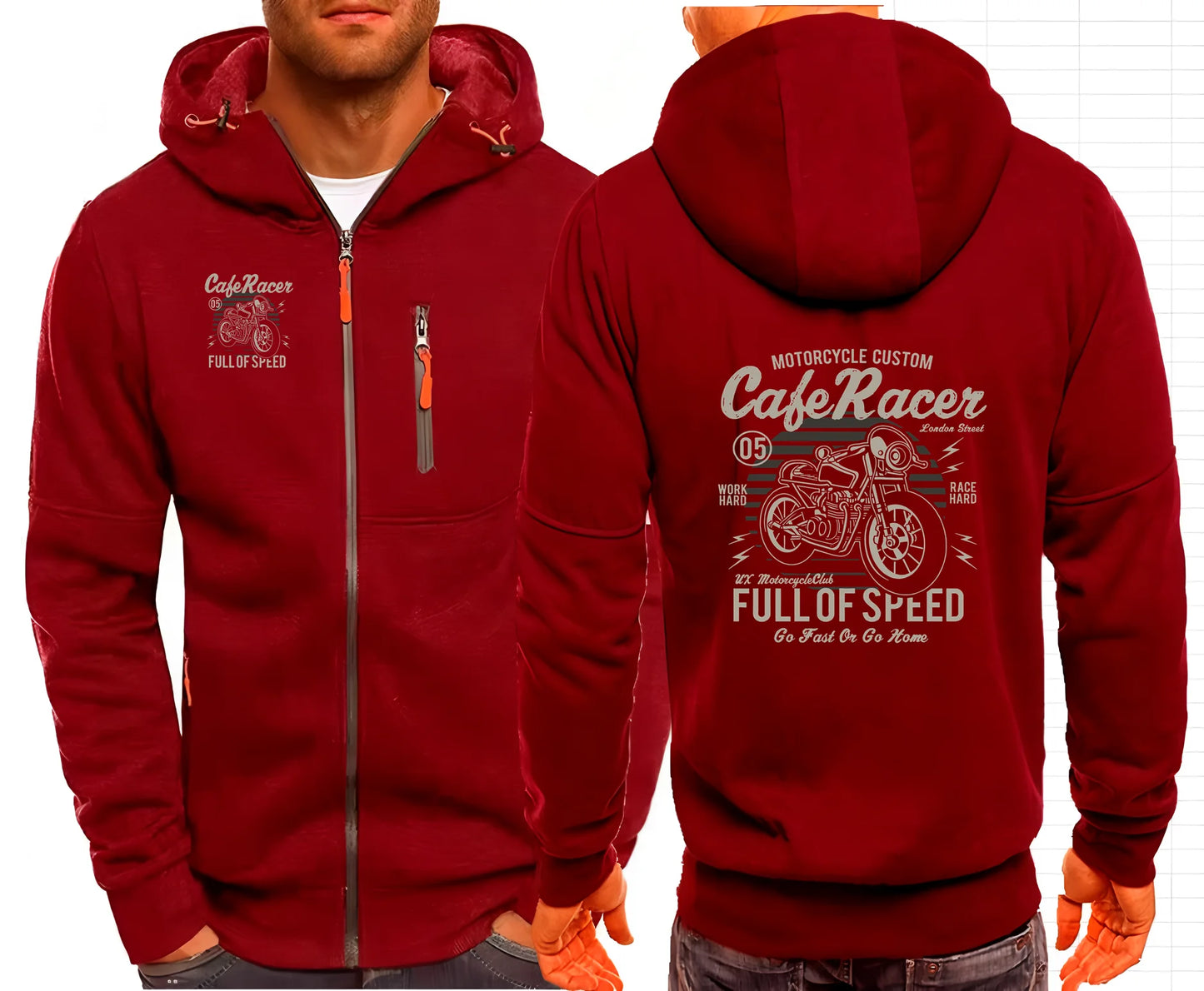 Cafe Racer Full of Speed Vintage Motorcycle Zip Hoodie